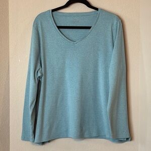 Talbots Long Sleeve Tee 3X V-Neck Cotton Blue Split Hem